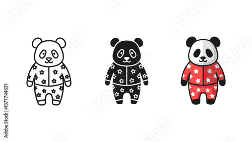 Cute Panda Bear Vector Illustration Set