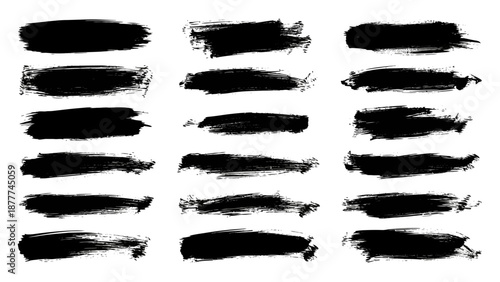 Set of artistic black brush strokes and paint smears for graphic design elements