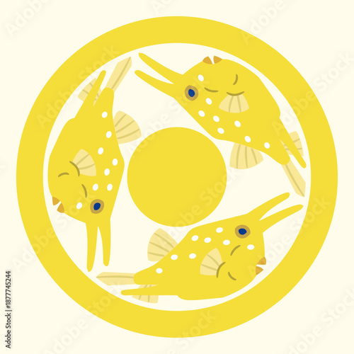 家紋風アイコン　魚　コンゴウフグ　日本の紋章