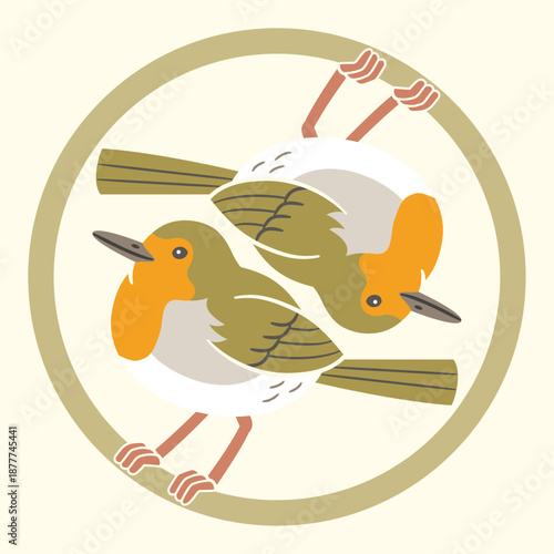 家紋風アイコン　鳥　ヨーロッパコマドリ　ロビン　日本の紋章