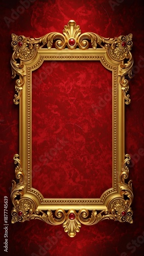 Ornate Golden Baroque Frame with Red Velvet Background.