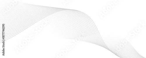 Flowing dots particles wave pattern halftone gradient curve shape isolated on white background.