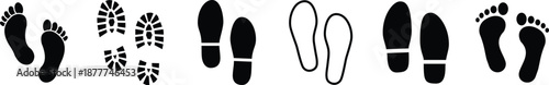 Footprint and Shoe Print Icons Set. Vector