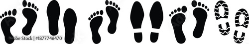 Set of human footprint and boot print silhouettes for tracking