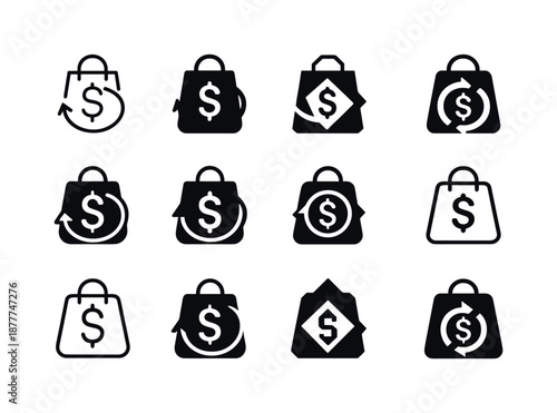 Retail Supply Chain Icons. Retail supply chain efficiency and cost management. Icon set. Set Logo of retail supply chain efficiency and cost management: supply