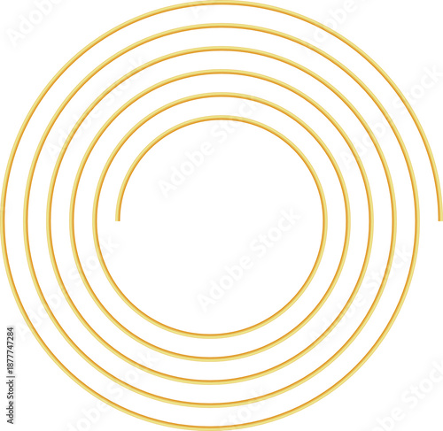 Aesthetic gold spiral. Outline thin gold spiral. Concentric circles. Golden geometric luxury shape. Metallic boho art deco element. Bohemian minimal liner style. Retro vintage art vector illustration.