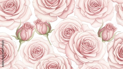 Elegant pink roses in a seamless pattern floral background for designs