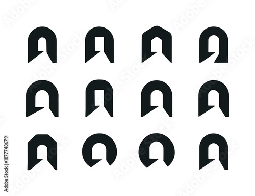 Iconic Insights Grid. Profound insight. Icon set. Set Logo of Profound insight: Pathway leading to bright portal: Negative space, Flat solid,