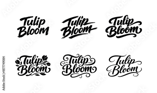 Artistic Tulip Lettering Grid. Artistic tulip bloom quote lettering. Set lettering. harmonious lettering variations of the same emblematic concept, each with