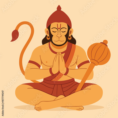 Lord Hanuman Meditating in Prayer Pose