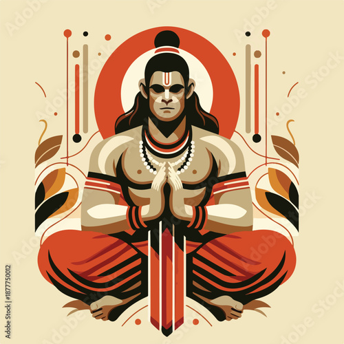 Stylized Hindu Deity in Meditative Pose