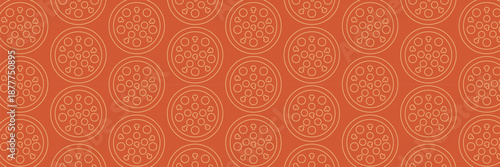 Pizza mosaic seamless pattern, flat line design, pizza ingredients and slices, abstract geometric design of Italian pizzeria