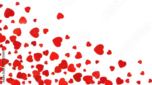 Cascading red love hearts falling cut-out, romantic Valentine's Day border transparency