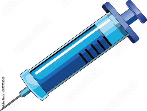 Blue syringe filled with medicine, Medical injection equipment illustration