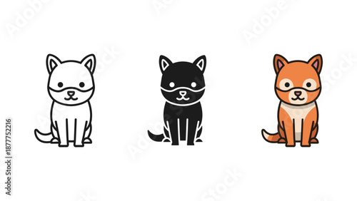 Three Shiba Inu Dogs Vector Illustration