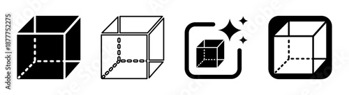 Cube icon for mathematics 3D geometry and engineering design in black vector illustration with transparent background