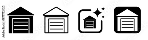 Garage icon for vehicle workshop and home garage in black vector illustration with transparent background