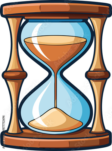 Cartoon hourglass with flowing sand inside, Classic sand timer for measuring time