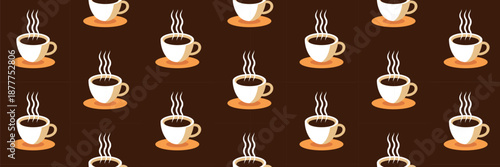 Seamless pattern of coffee and tea cups, simple geometric background. Vector illustration.