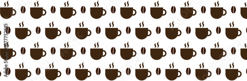 Seamless pattern of coffee and tea cups, simple geometric background. Vector illustration.