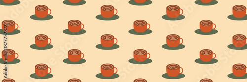 Seamless pattern of coffee and tea cups, simple geometric background. Vector illustration.