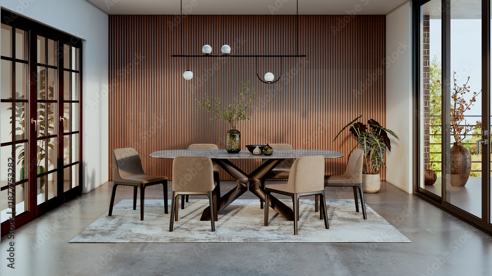 Fototapeta premium Large luxury modern bright interiors Living room mockup illustration 3D rendering image