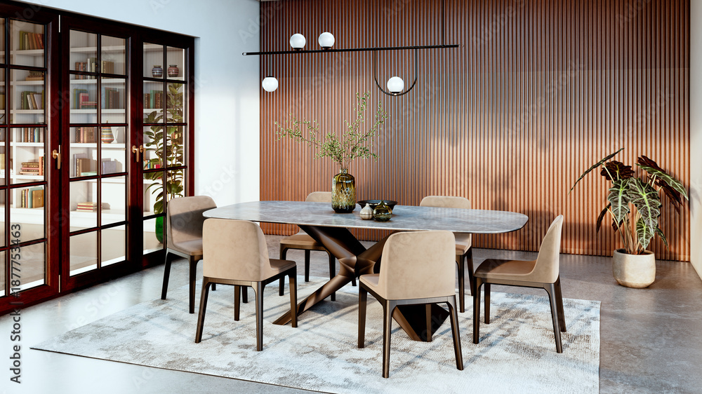 Fototapeta premium Large luxury modern bright interiors Living room mockup illustration 3D rendering image