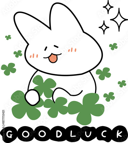 Cute Bunny Holding Four Leaf Clover Good Luck Vector Illustration, Lucky Symbol Fortune Wish Positive Cute Character SVG

