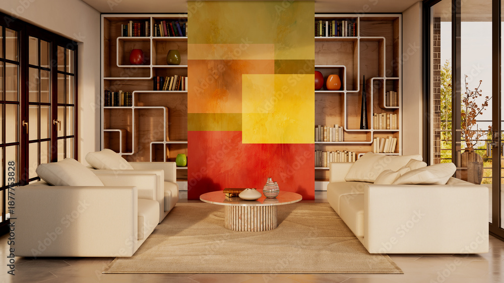 Fototapeta premium Large luxury modern bright interiors Living room mockup illustration 3D rendering image
