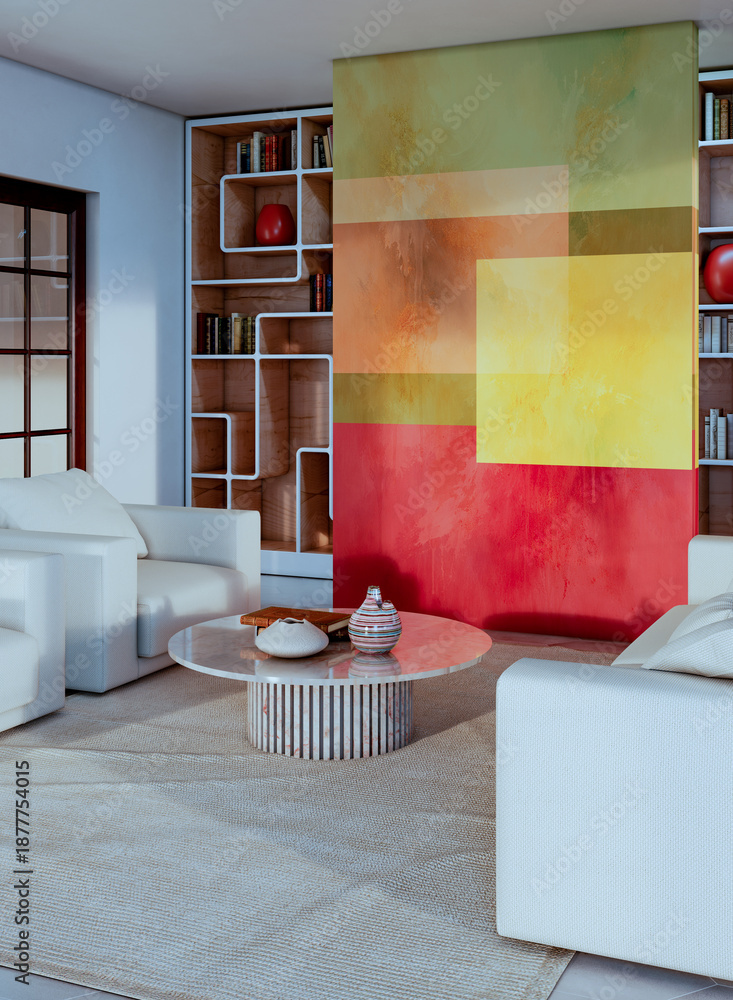 Naklejka premium Large luxury modern bright interiors Living room mockup illustration 3D rendering image