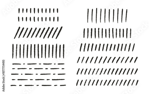 Hand drawn black crayon strokes, underlines, smears, strikethroughs, lines set. Pencil elements, doodle style chalk sketches. Vector illustration
