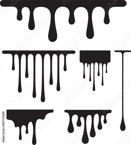 Black dripping oil stain silhouette vector with liquid ink drips for grunge design use.