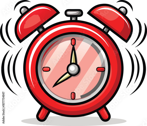 Ringing red classic alarm clock, Morning wake up call symbol graphic