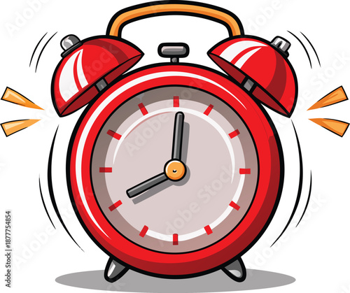 Ringing red alarm clock illustration, Morning awakening device graphic