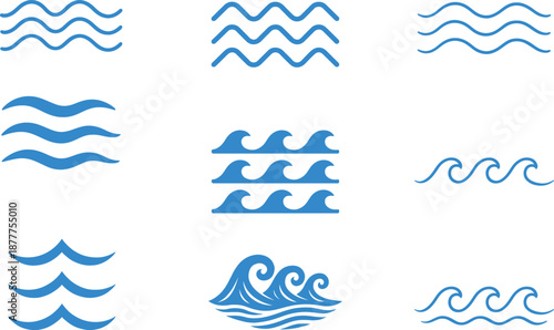Minimal line wave silhouette icon set for sound, audio, signal, frequency design use.