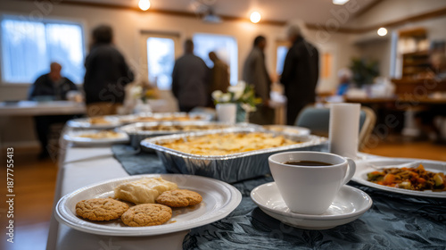  Funeral Reception Table: Half-Eaten Dishes and Coffee After the Service