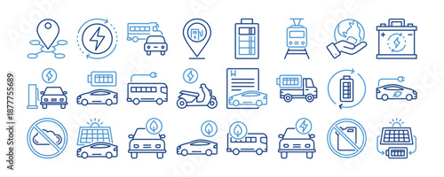 E-Mobility icon collection. Containing design, Mobility, Renewable Energy, Traffic, Charging Point, Battery
