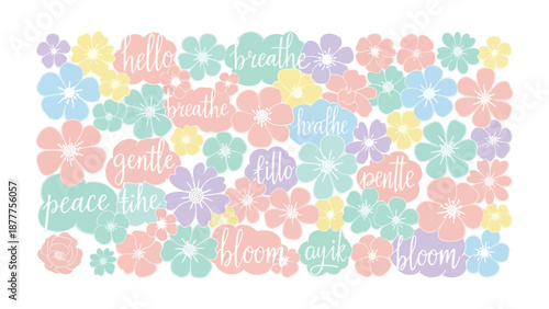 Floral Whispers: A delicate assortment of pastel-colored flower shapes, each adorned with inspiring words, creating a serene and uplifting visual.