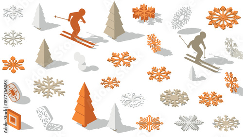 Winter sports and snowflakes pattern with skier and festive snowflake design