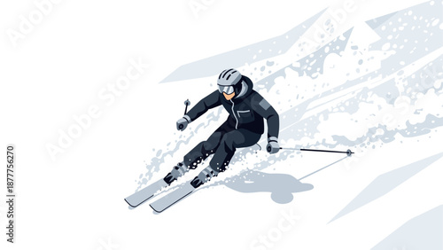 Alpine skiing adventure with dynamic snow trails and modern gear