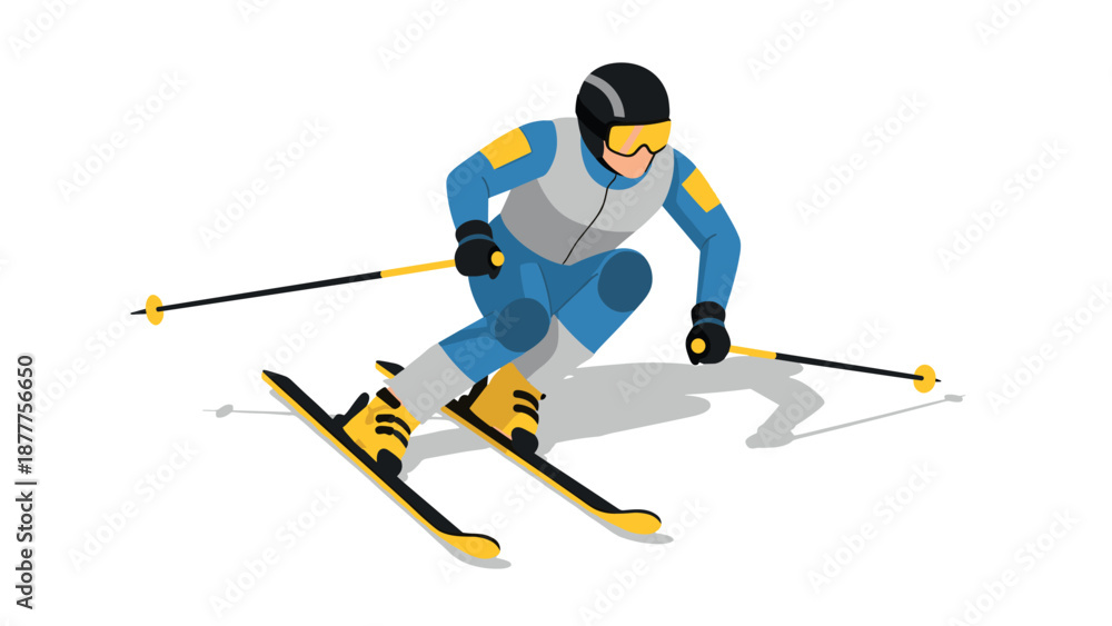 Obraz premium Dynamic winter sports scene: skier navigating snowy slopes in action