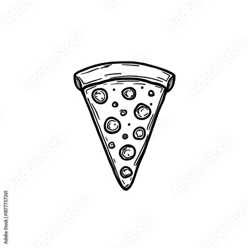 Slice of pizza with cheese and pepperoni in hand-drawn style  