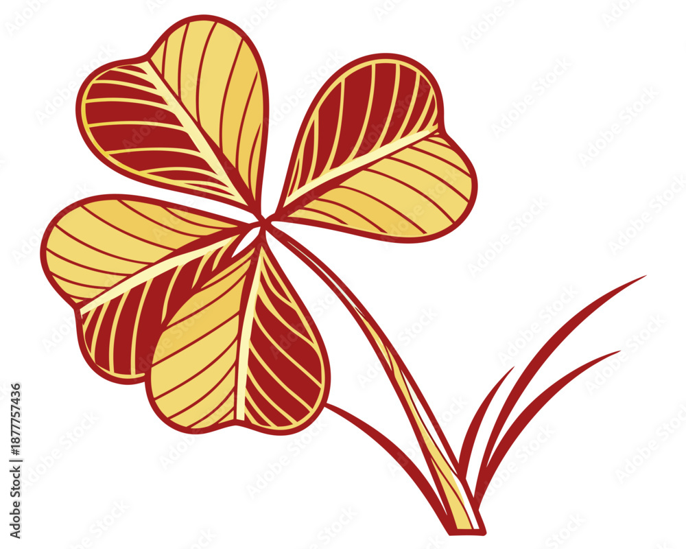 Obraz premium Lucky Golden Clover Silhouette Vector Icon Isolated on White