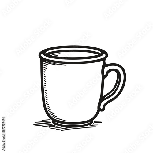 Porcelain cup in simple line art design on white background  