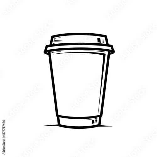 Empty paper coffee cup in hand-drawn outline style  