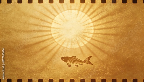 Swimming koi fish under glowing sun serene nature scene artwork