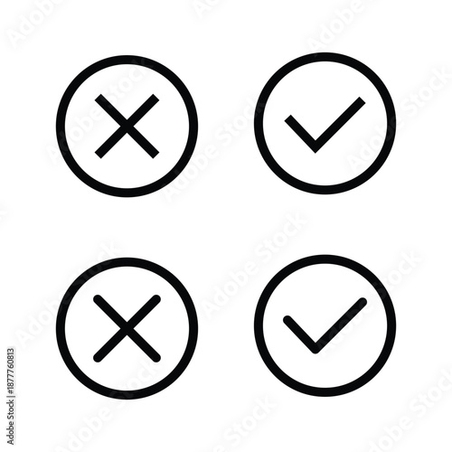 Correct and wrong icon set. tick and cross checkmark vector icons. check box. yes, no buttons. vector illustration