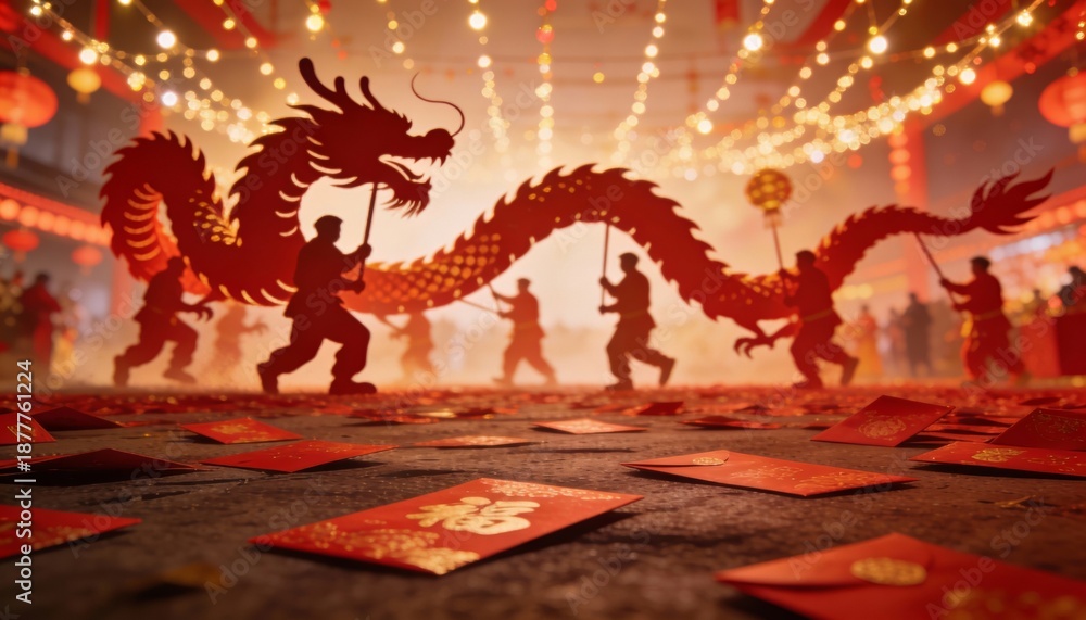 Obraz premium Lunar new year celebration city streets cultural event festive atmosphere