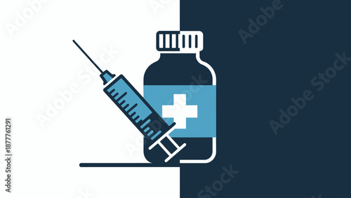 Medical syringe and bottle with cross symbol illustration