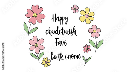 Floral Greetings: Delicate flowers, in a cheerful arrangement, form a heartfelt message, embracing the essence of joy and happiness.